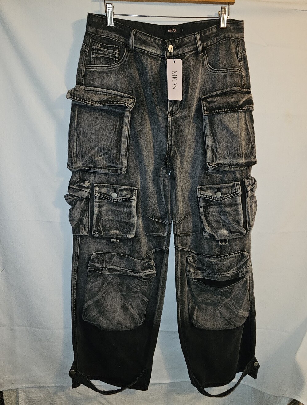 Ombre Multi Pocket Wide Leg Cargo Jeans By Micas Size XL - Picture 7 of 15